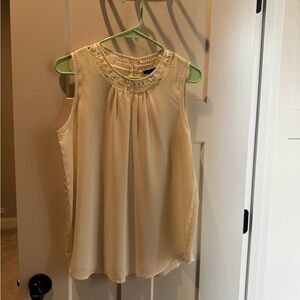 Ann Taylor Cream Sleeveless Crochet-Neck Cami